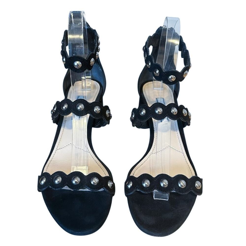 Prada Black Suede Studded Block High Heel Sandals 37.5